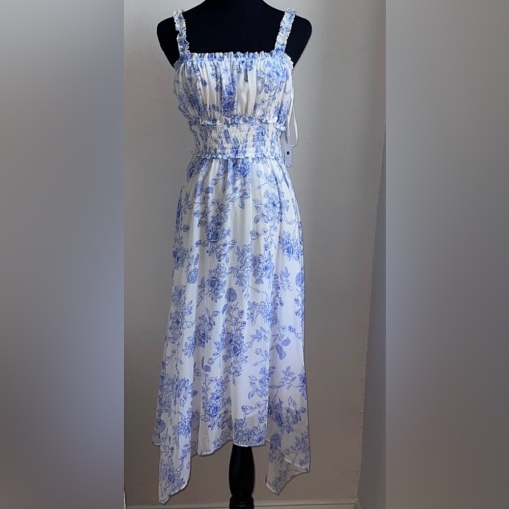 Aqua Blue and White Floral Dress